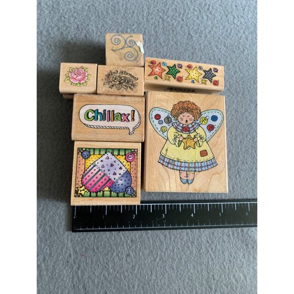 Rubber Stamp Set - Cute Angel Stars Patchwork Chillax Designs - Picture 2 of 4